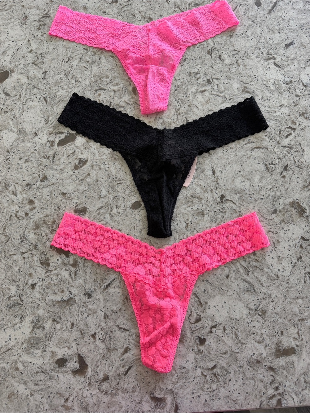 NWT VICTORIA SECRET Lace Thong Briefs - Pink, Black & Coral